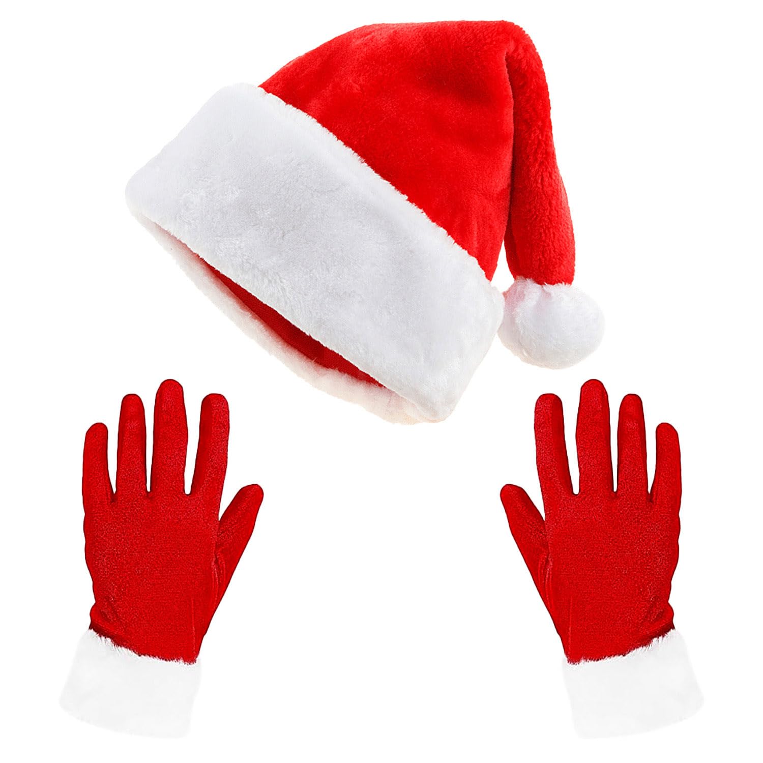 Gorbgle Christmas Hat and Furry Hand Gloves for Adult, Santa Hat Party Props, Christmas Costume Accessories Set for Men Women