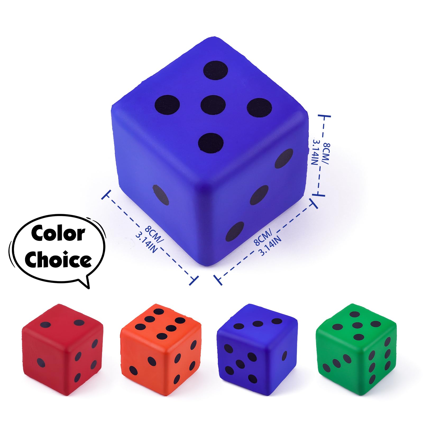 Anboor Large Foam Dice for Adults kids - 3.15" Jumbo Big Colorful Dice Giant Soft Fun for Game Nights & Classroom Activities (Blue) - Image 2