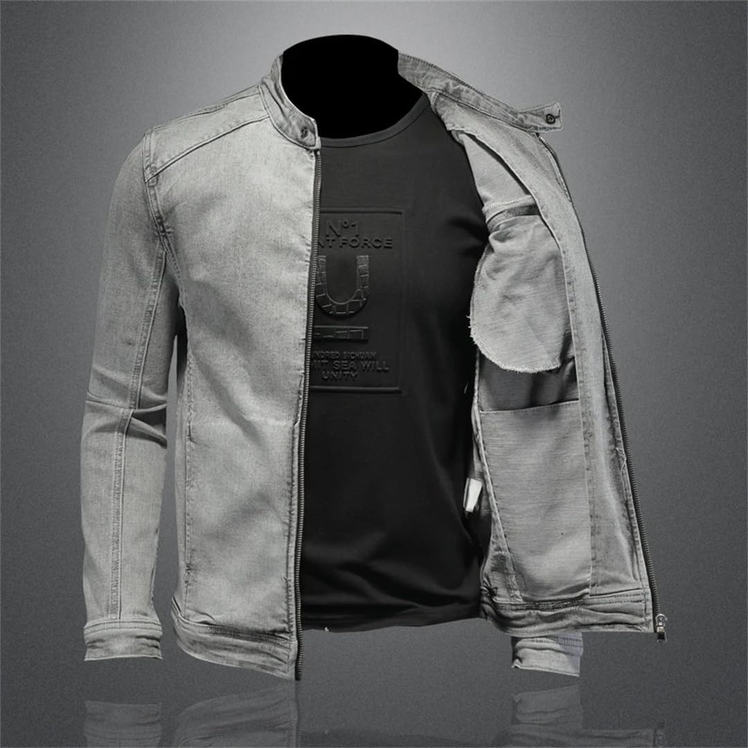 Mężczyźni Vintage Moto Biker Streetwear Denim Bomber Jacket Outwear Stojący Kołnierz Kurtki Dżinsowe Płaszcze