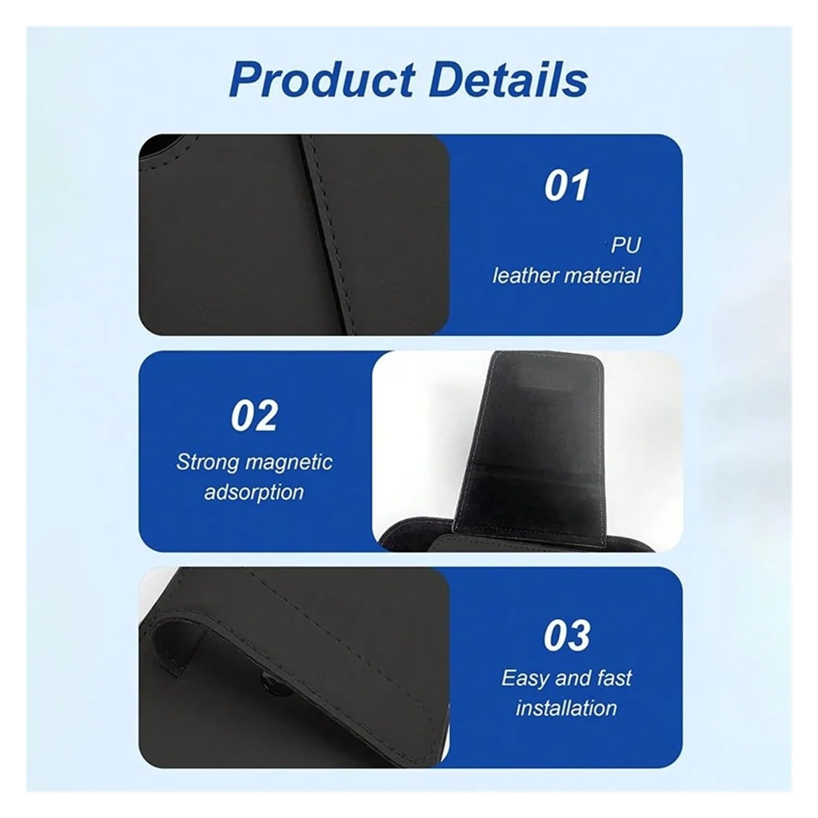 Soporte Magnético para Gafas Sol para Visera Cuero Ultrafino Almacenamiento Seguro con Clip Sin Herramientas Conducir Y Viajar Estuche para Gafas De Sol Coche