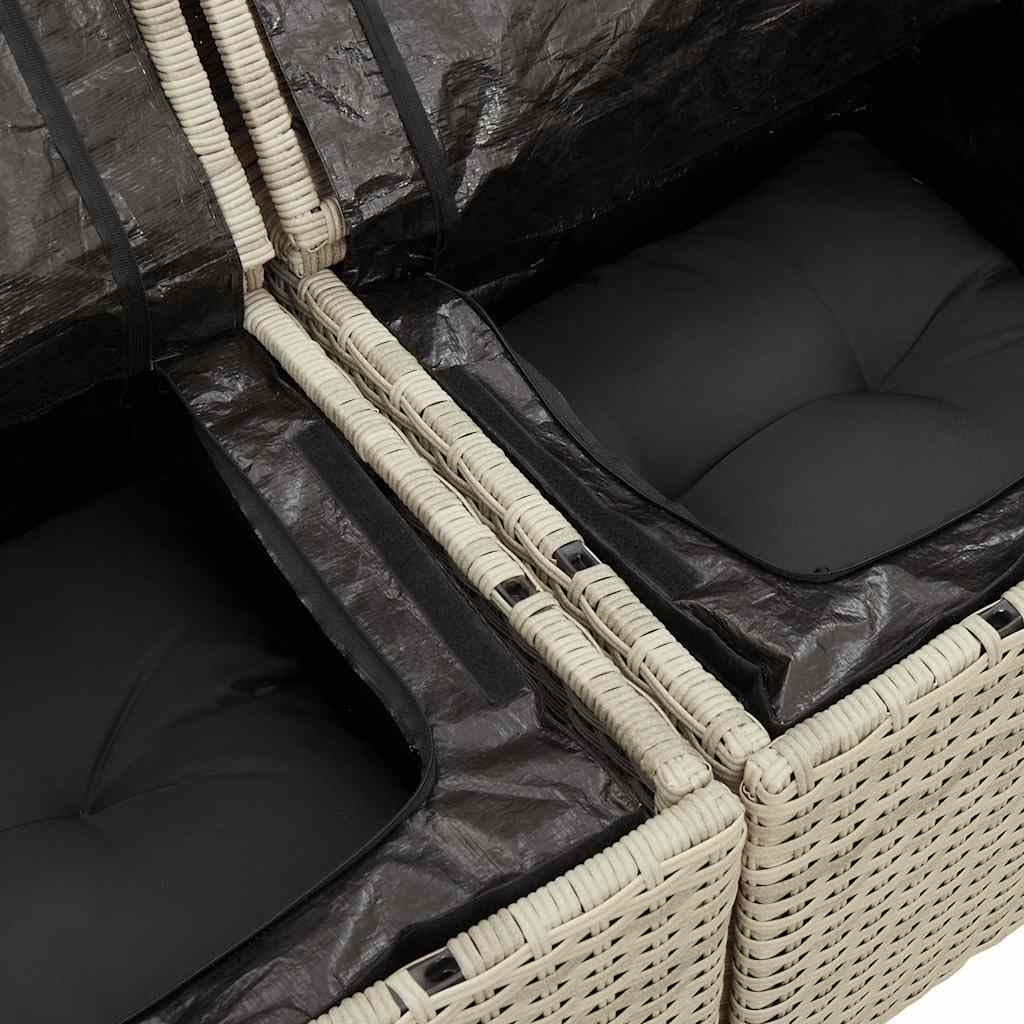 Divano da Giardino 2 Posti in Rattan PE Grigio Chiaro con Vano