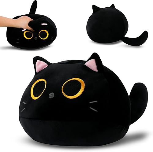 MDCGFOD Almohada de peluche de gato negro lindo juguete de peluche Kawaii Stuff muñeca de felpa suave con forma de gato sofá almohada para niños