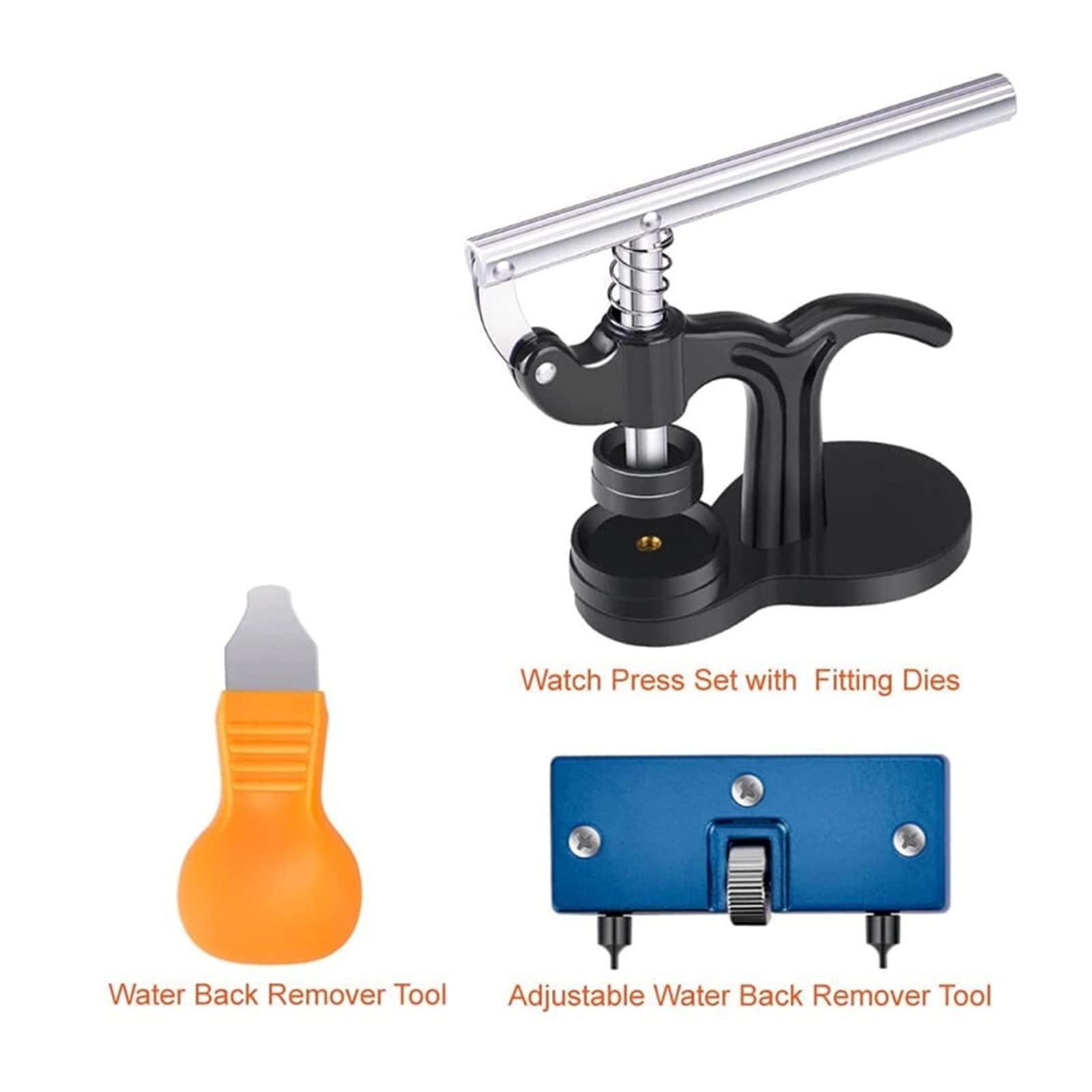 MFLABEL Kit 162 Pezzi Per Orologio: Attrezzi Professionali, Pressa E Cacciavite 5 In 1 Per Cambiare Batteria E Aprire Fondello