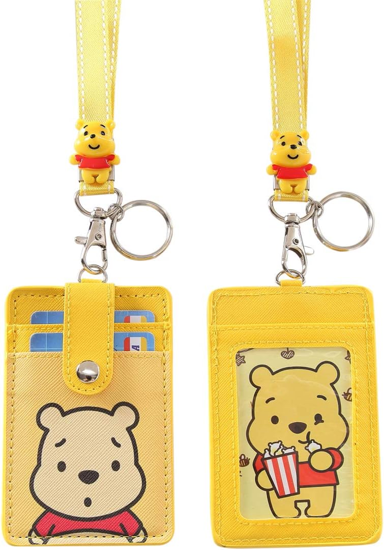 HASFINE ID Badge Holder Cute Credit Card Case Neck Pouch Lanyard with Cartoon Image Keychain for Students Teens Boys Girls Women