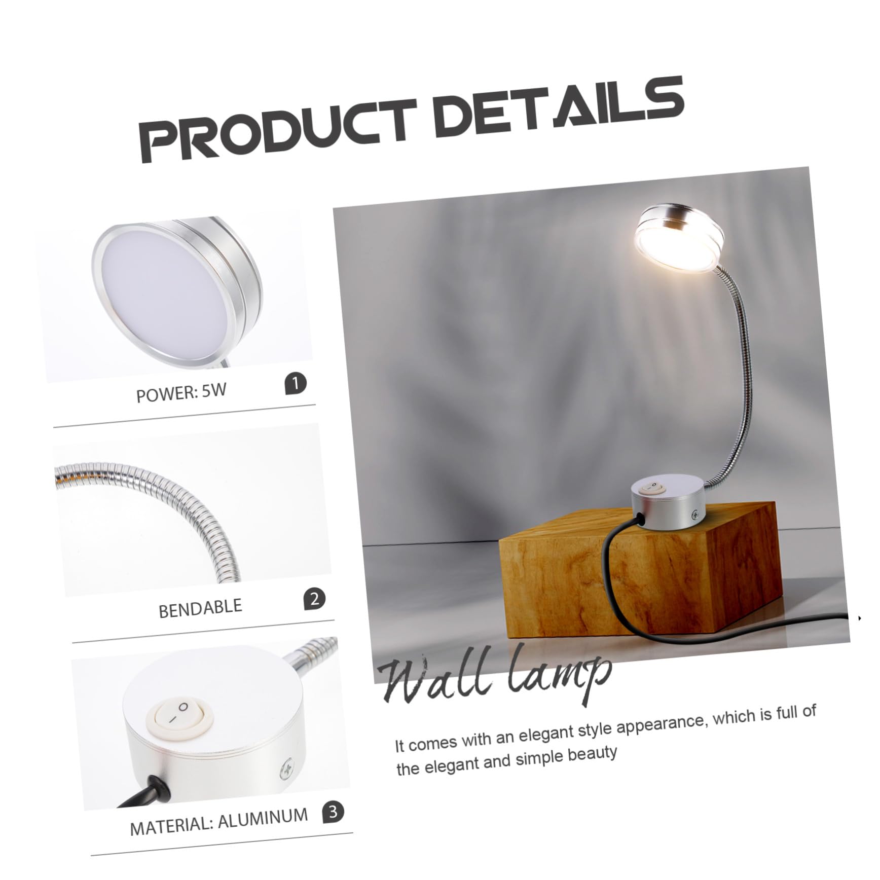 Lámpara Lectura Led De Pared Con Cuello Flexible Luz Cabecero Dormitorio Para Estudiantes Montura Fácil Enchufe Eu Iluminación Acogedora Para Habitación