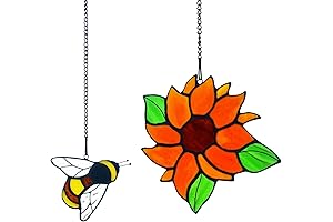 2 Packs Honey Bee Sunflower Stained Glass Window Hanging