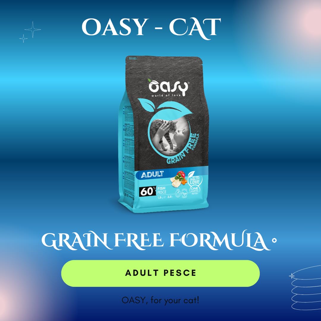 OASY Gatto GRAIN FREE FORMULA • Adult Pesce | alimento secco completo per gatti adulti, prodotto senza cereali, 1 confezione da 7,5kg.