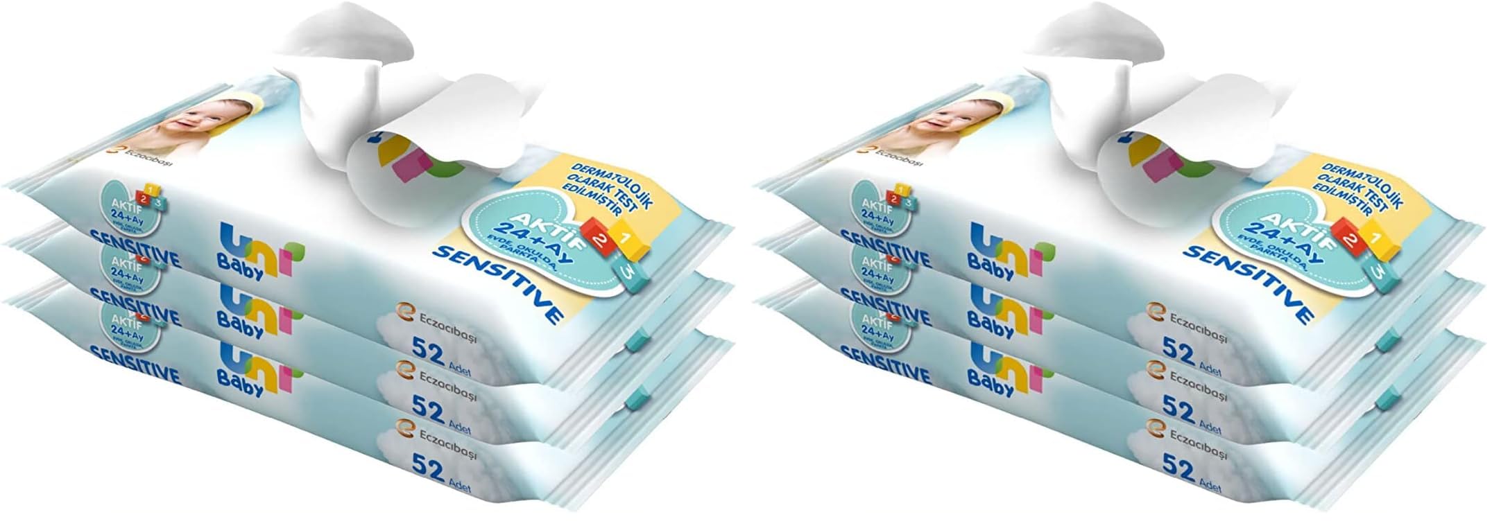 Uni Baby Aktif Sensitive Islak Mendil 3x52 156 Yaprak 2li paket