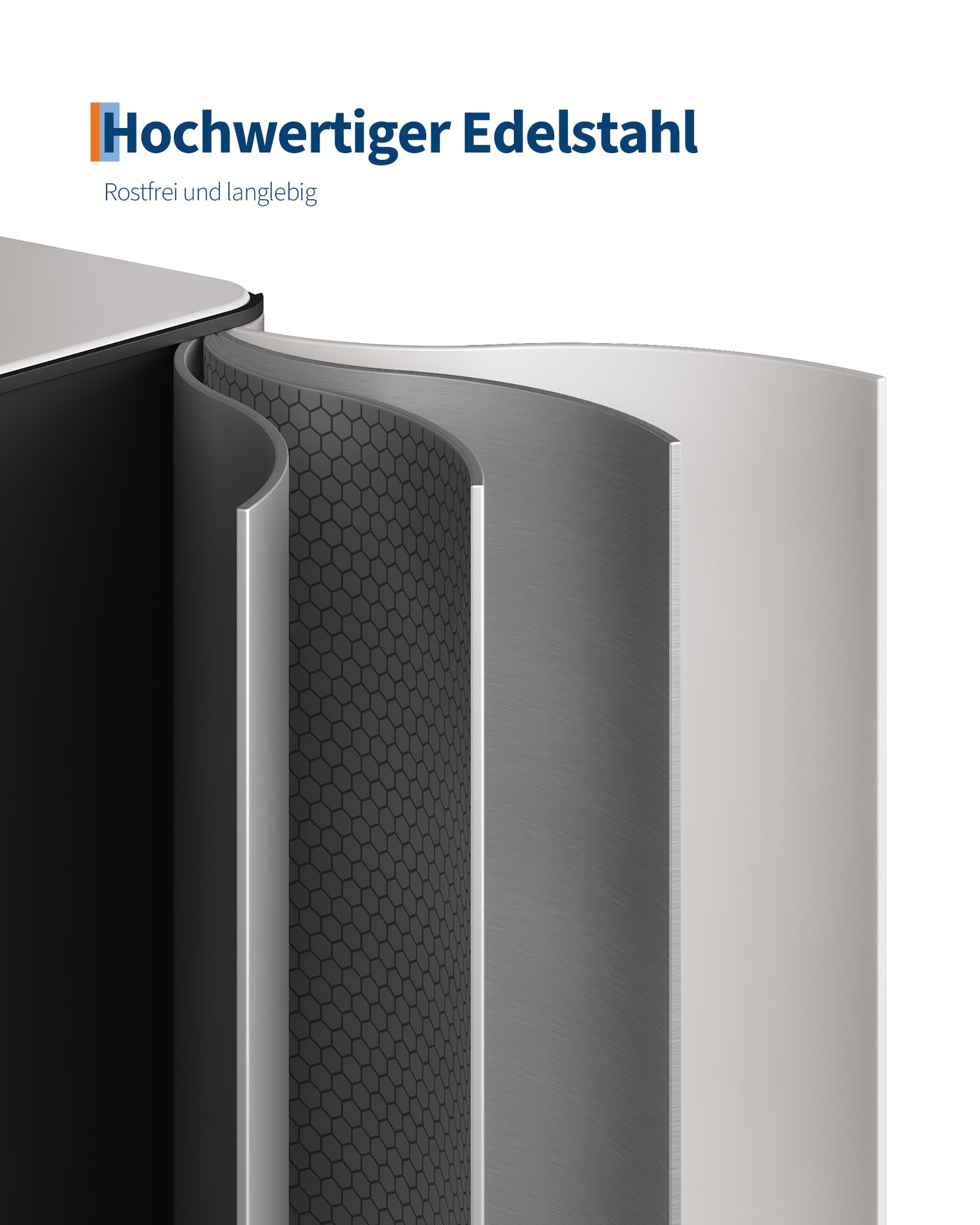 Praktisches 3-Fach Mülltrennsystem – Küchen Tretmülleimer 45L (3 x 15L) Aus Edelstahl – Soft-Close Deckel, Herausnehmbare Inneneimer, Griffe – Idealer Abfalleimer & Recyclingbehälter