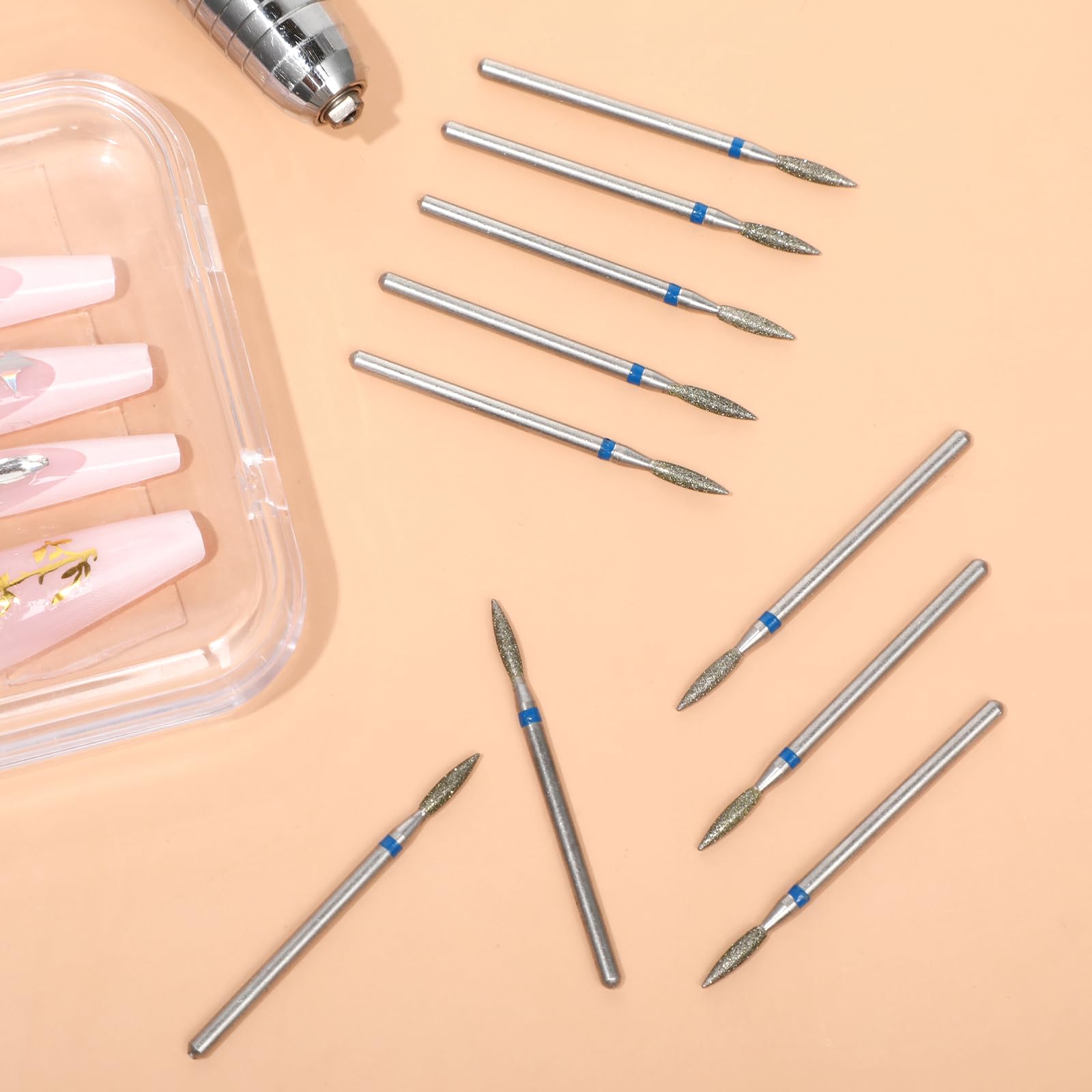 10 brocas para cutículas de llama de diamante con funda, 3/32 pulgadas, para limpiar cutículas, brocas para uñas, máquina eléctrica de limado de uñas, kit de pulido de cutículas para manicura y