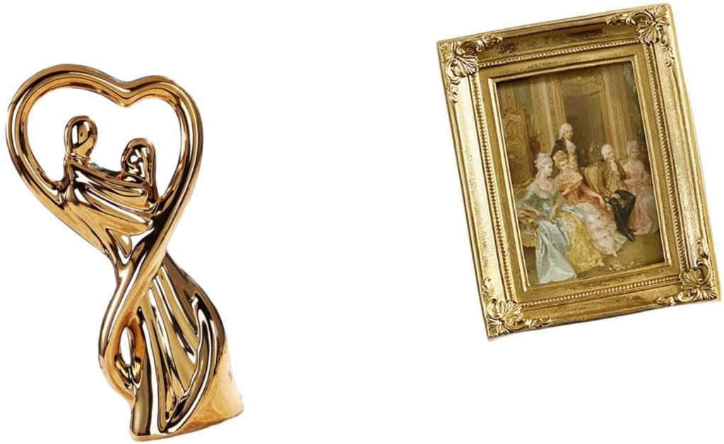 Couple Figurine Lovers Sculpture Anniversary Family Resin Photo Frame Card Display Holder Poster Glass Front Picture Frame Desktop Tabletop Wall Displ