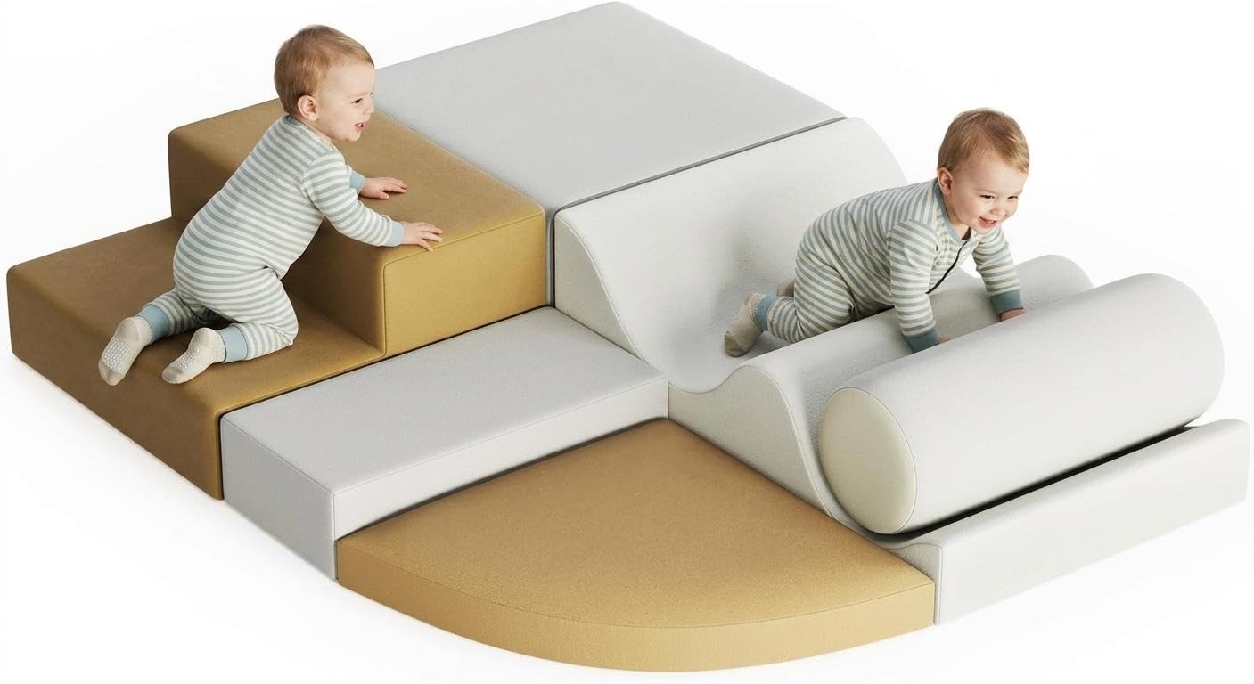 Parcours Motricité Bébé 6 Pièces, Module De Motricité En Mousse Souple, Blocs d'Escalade Lavables, Jeu d'Intérieur Pliable Pour Maison Et Crèche, Développement Motricité Globale, 100x80x20 cm