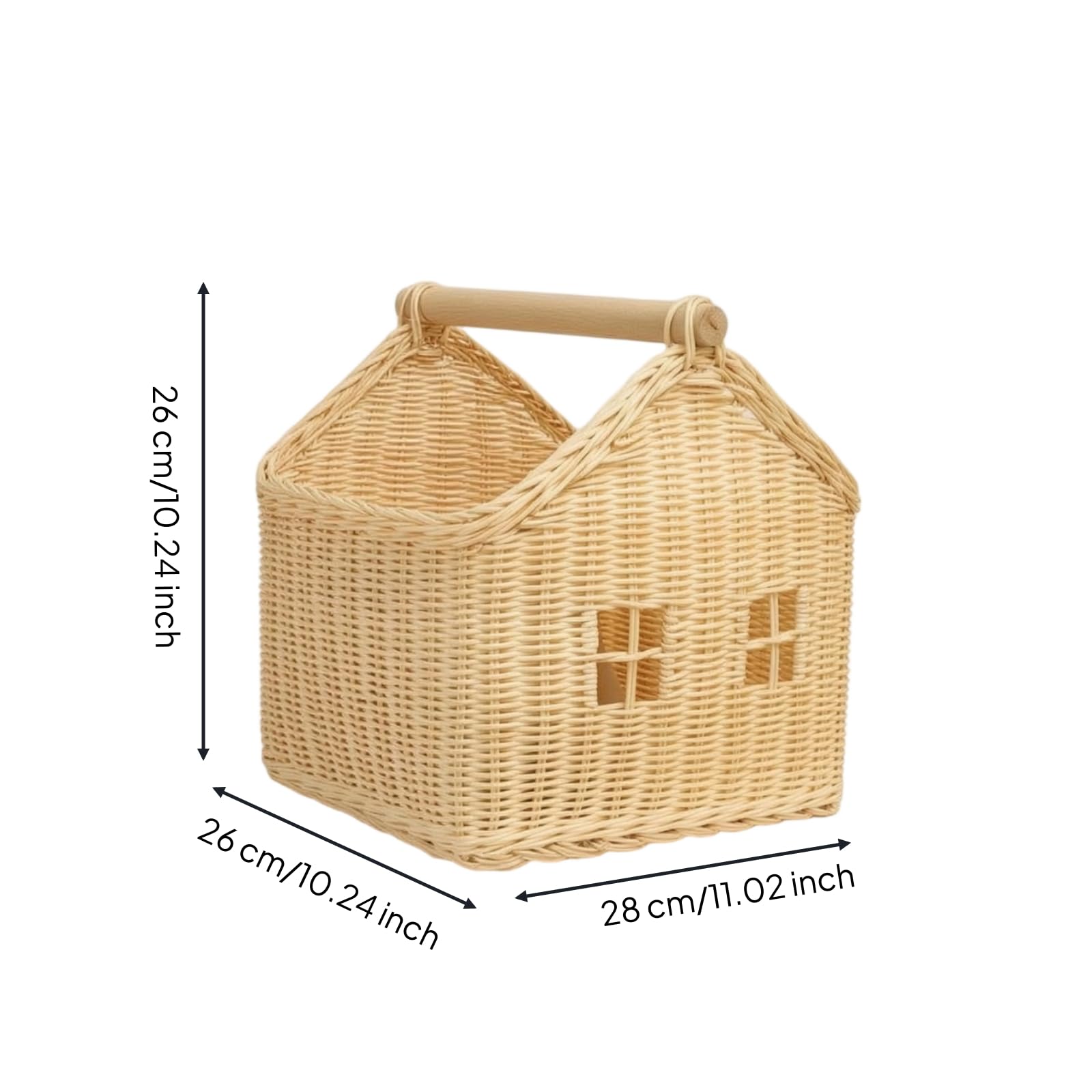 Almencla Cesta de Almacenamiento para Niños Cesta Organizadora Decorativo Contenedor Infantil Caja de Mimbre Tejido a Mano con Ventana Frontal y Techo a, Pequeño