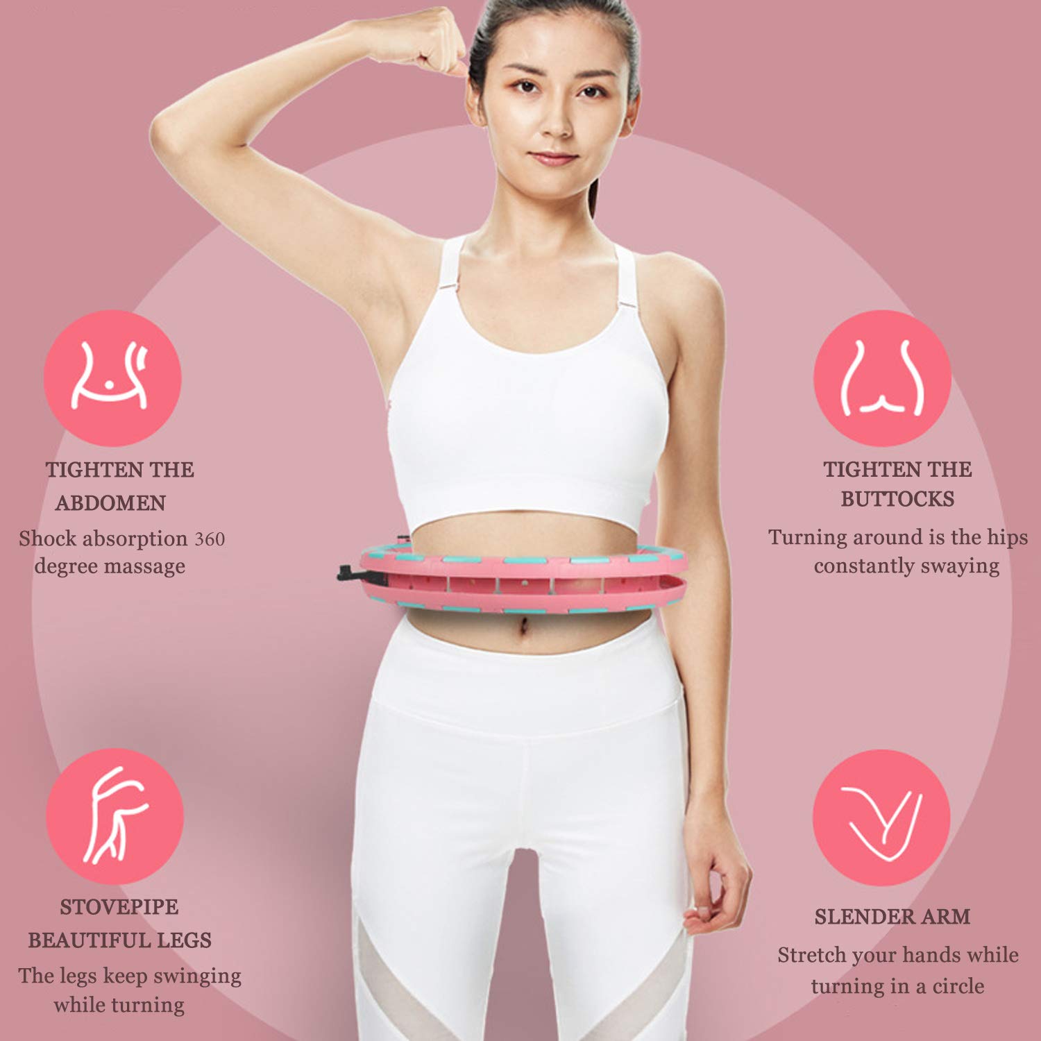 Hula Hoops Intelligents, Hula Hoop Fitness Perte de Poids sans Jamais Tomber pour Les Adultes Débutants Abdomen Fitness Augmenter la Beauté et Massage,24 N?uds Détachables