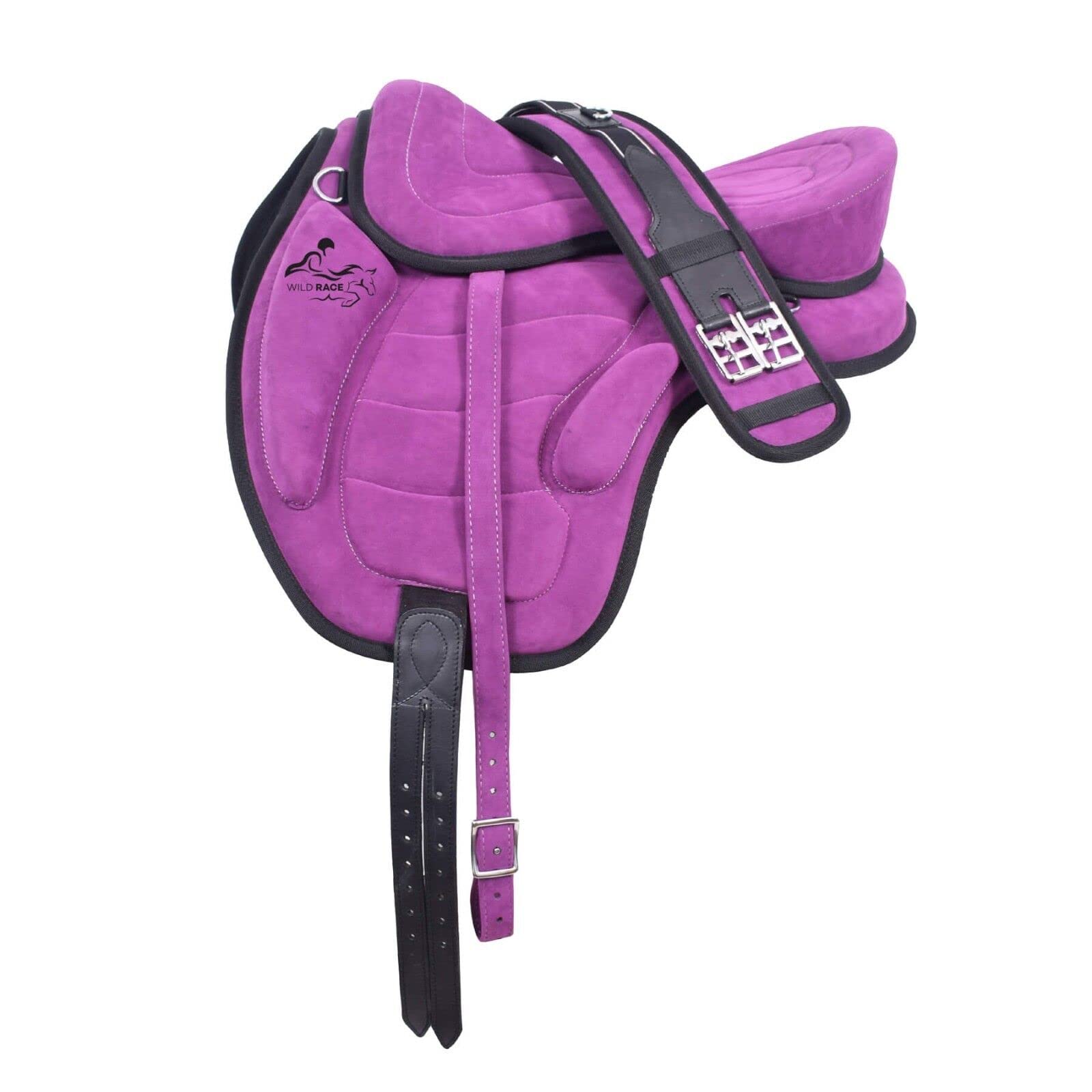 WILD RACE Treeless freemax fully suede saddles (Various Colour and Size) + Matching Girth (12", Purple)