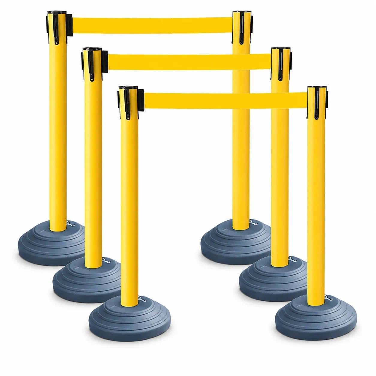 Lot de 6 poteaux de délimitation jaunes avec sangle rétractable de 3 m(jaune)