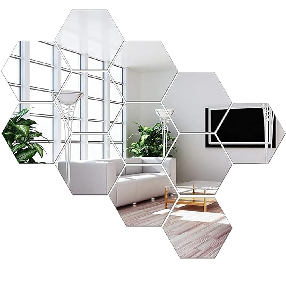 SSyang Mirror Sticker, 12 Pieces Square Mirror Wall Stickers, Mirror Stickers Wall Art,Detachable Acrylic Self-Adhesive Mirror,for Home Living Room Bedroom Art DIY Decor(Silver) — image 1