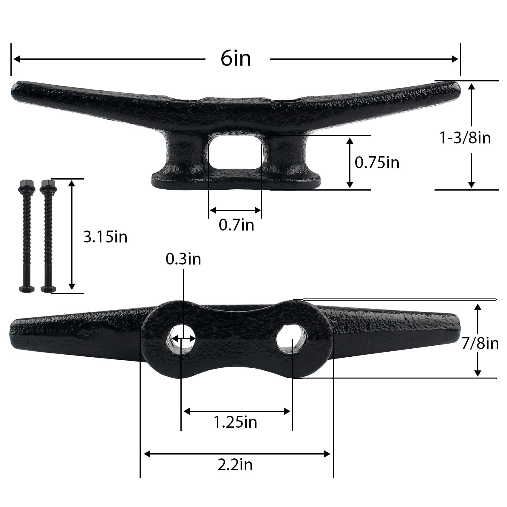 Snapklik.co : 4 Inch Electrophoretic Coated Black Dock Cleats Boat - View #10