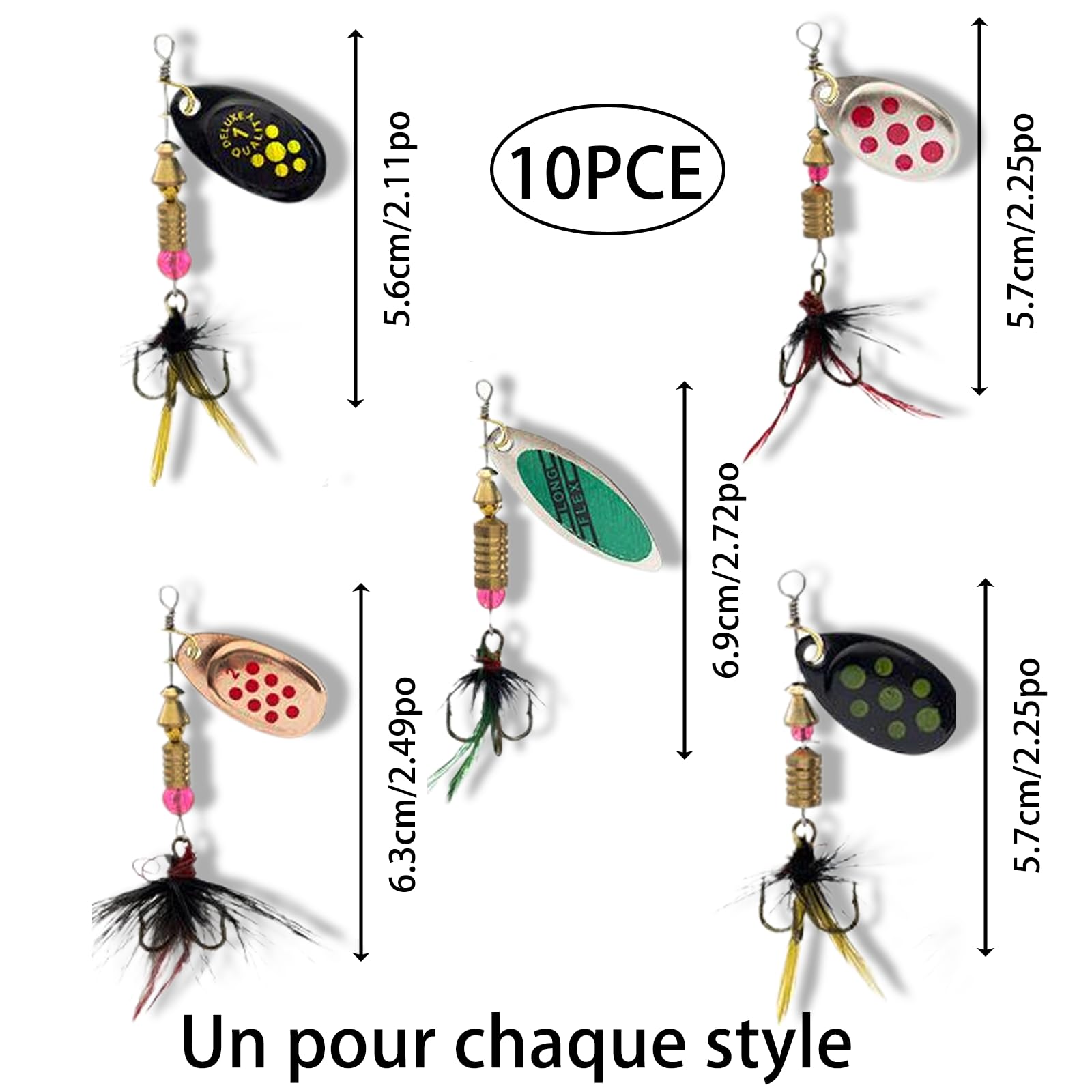 Lot De 10 Leurres Cuillères Spinner Métal – Hameçons Triples, Boîte Rangement Incluse