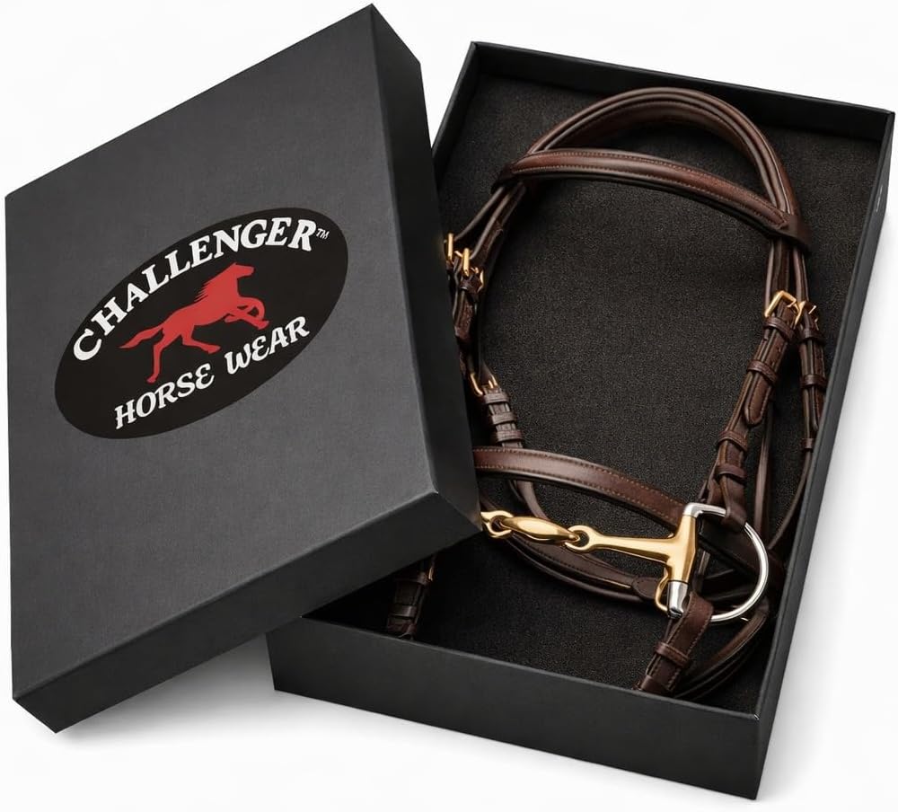 CHALLENGER Horse English Riding Brass Eggbutt Double Jointed Snaffle Bit 35506VR