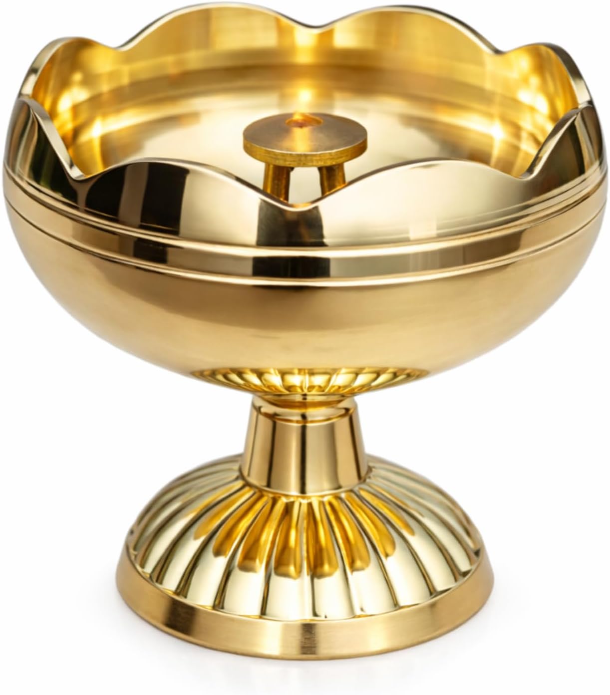 Pure Brass Tamatar Nanda Diya for Puja - Traditional Oil Lamp for Home Mandir, Temple Decor & Diwali Gifting (Small Size, Gold)