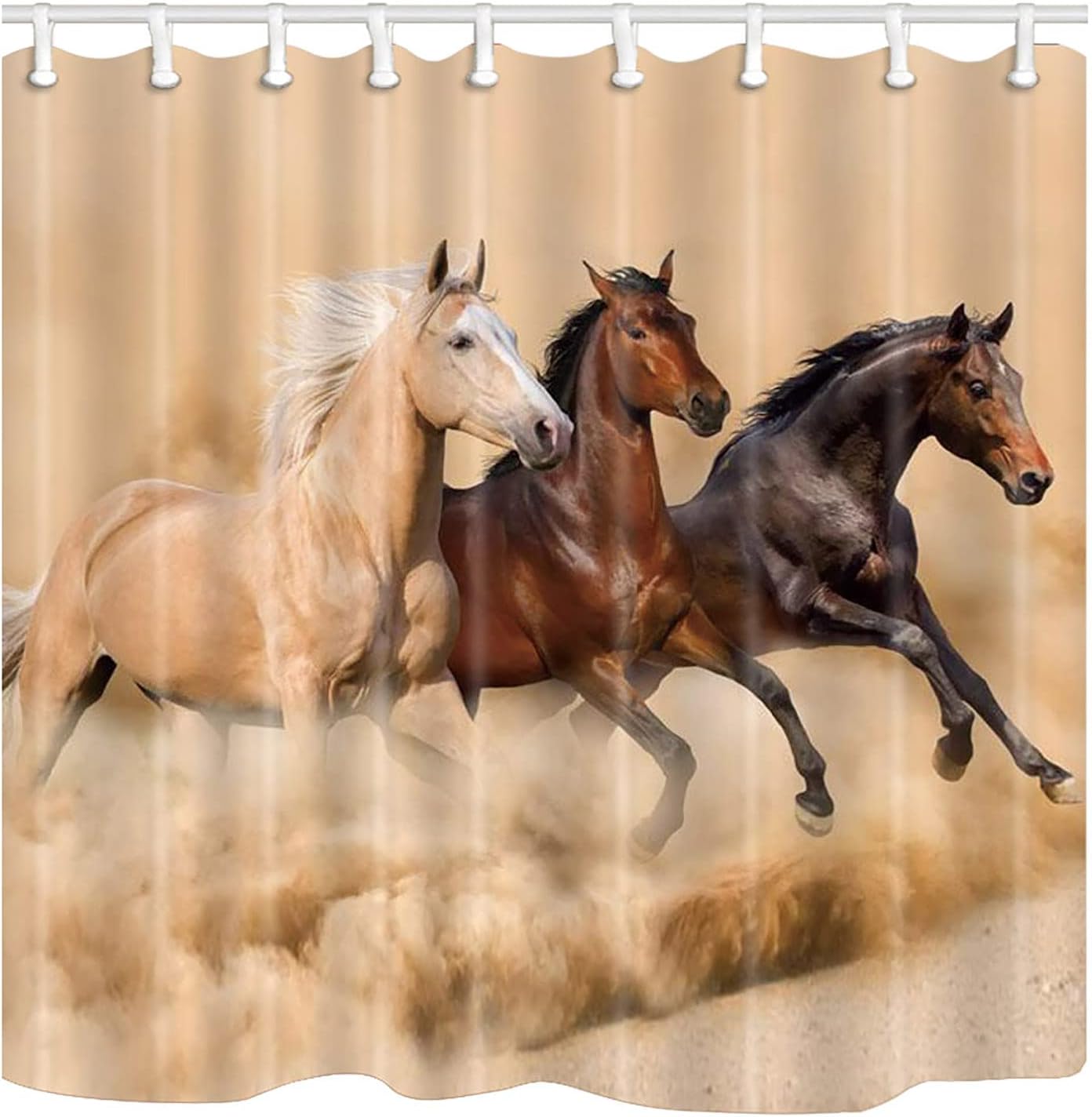 Horse Shower Curtain, Western Farm Animal Running in Desert Farmhouse, 60 x 72 Inches Polyester Fabric Bathroom Decor with 12 Hooks