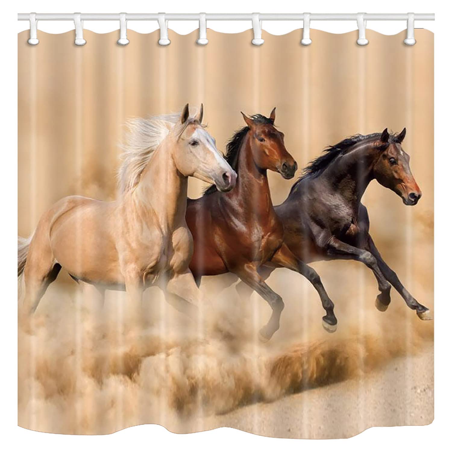 Horse Shower Curtain, Western Farm Animal Running in Desert Farmhouse, 60 x 72 Inches Polyester Fabric Bathroom Decor with 12 Hooks