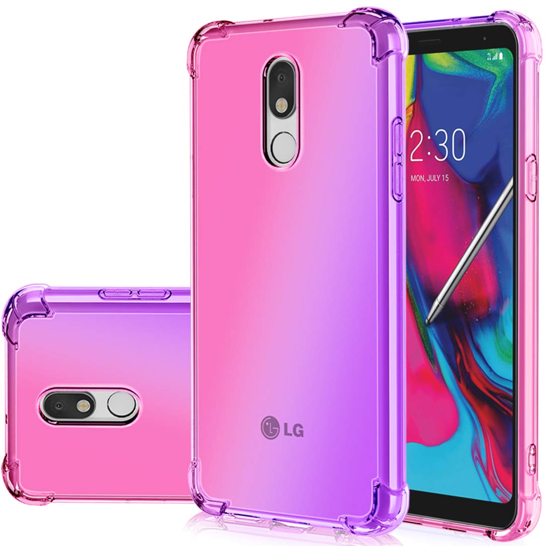 Gufuwo Case for LG Stylo 5, 5 Plus, 5V, 5X - Clear, Pink/Purple, Shock-Absorbent, Lightweight, Durable, TPU, Cover Shockproof Case for LG Stylo 5 (