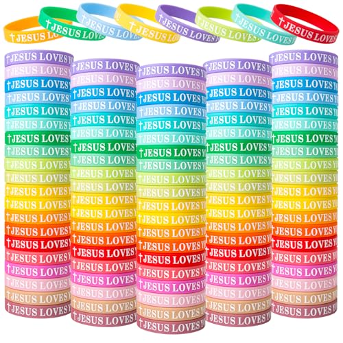 KUCLIN 20 Pieces Jesus Loves You Silicone Bracelets Christian Wristbands Bulk Bible Verse Rubber Bracelets Religious Bands for Party Favors Gifts Prizes(Fresh Color)