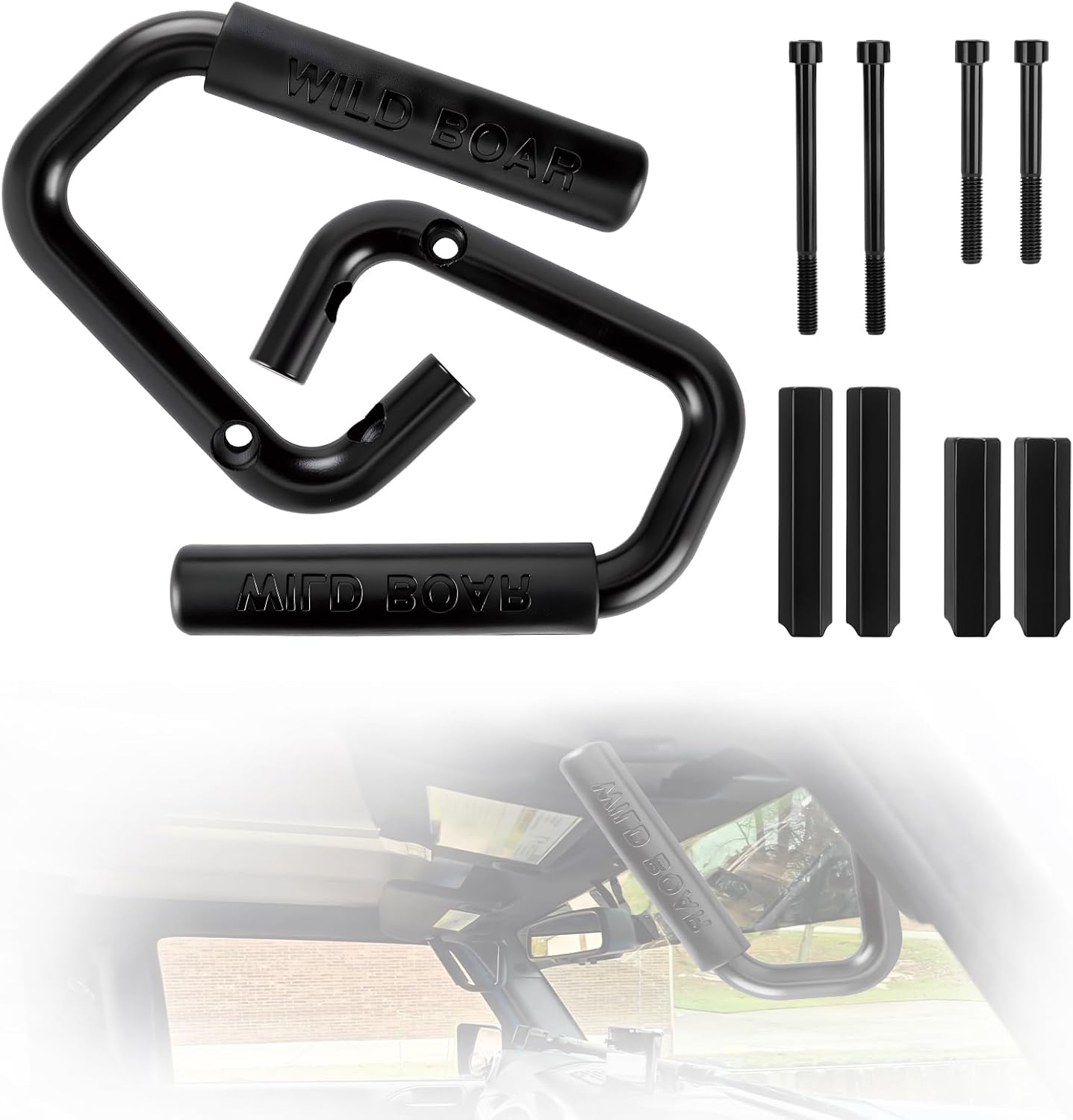 Front Grab Bar Grab Handles Heavy-Duty Aluminum Grab Handles Kit Compatible with Jeep Wrangler JK JKU Car(2007-2018) – Non-Slip Rubber Grip, Aluminum Alloy, No-Drill Installation