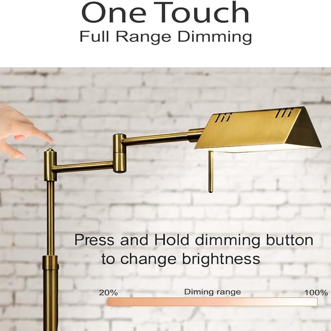 O'Bright O’Bright Dimmable LED Pharmacy Floor Lamp, 12W LED, Full Range Dimming, 360 Degree Swing Arms, Adjustable Heights, Standing Lamp for Reading, Sewing, and Craft, ETL Listed, Antique Brass (Gold) photo 3