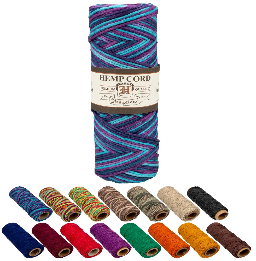 Craft County 100% Hemp Cord Spools – 205 ft (62.5m) Crafting Cord with a Polished Finish – Party (1mm)