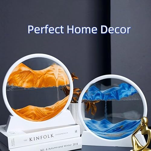 Miniatura 67 de BGFJYUK Imagen artística de arena móvil en movimiento, vidrio templado redondo 3D paisajes de arena de mar profundo con pantalla que fluye marco