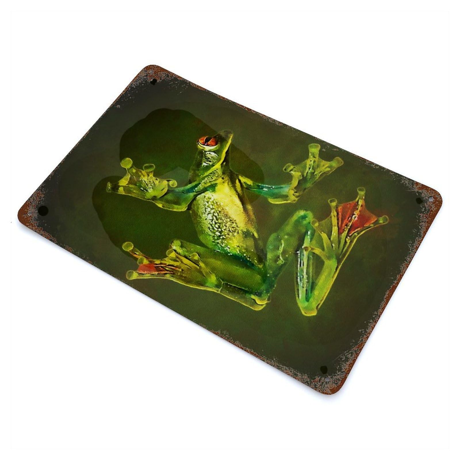 Green Frog Decorative Tin Sign 11.8"x7.9", Old School Wall Decor for Garage, Pub Or Kitchen