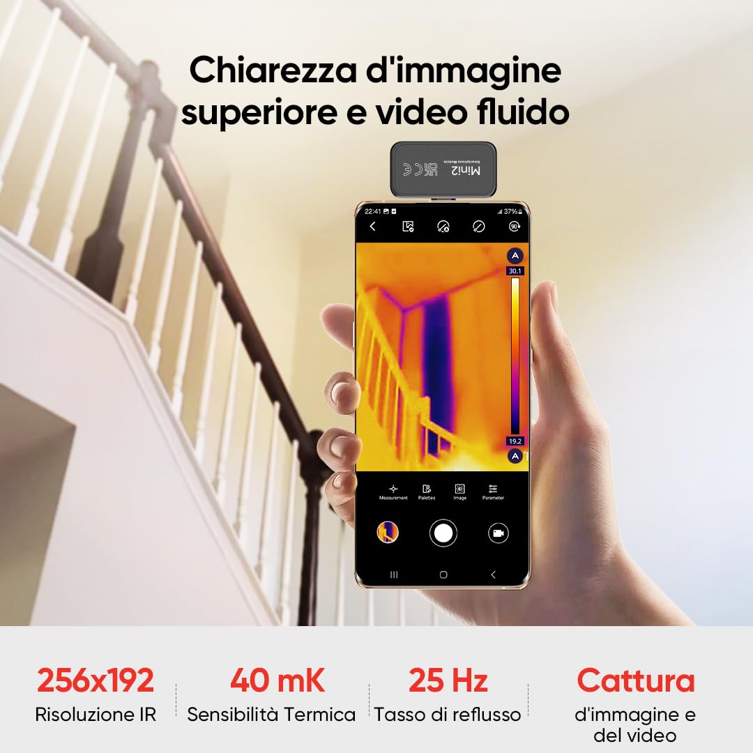 Termocamera HIKMICRO Mini2 Android, risoluzione IR 256 x 192, termocamera per Android, frequenza di aggiornamento 25 Hz, grandangolo 50°, 49.152 pixel, da -20 °C a 350 °C, USB-C (non per iPhone)