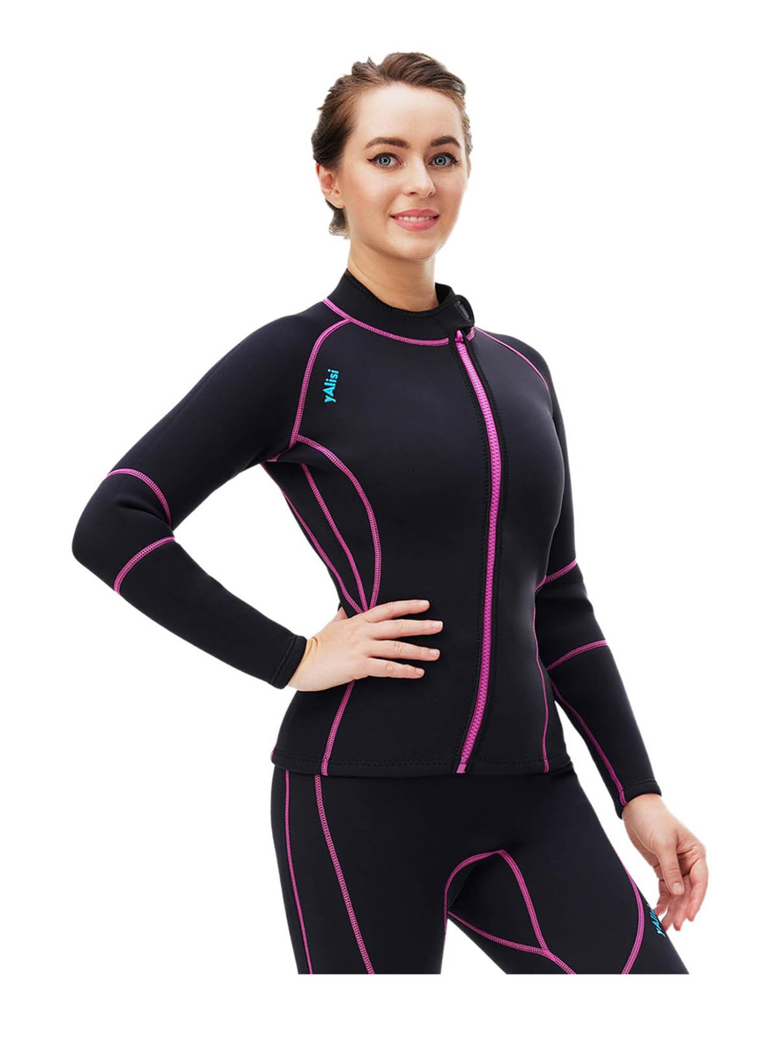 Damen Neoprenanzug Jacke 3mm Thermo Neopren Jacke Langarm Rashguard mit Reißverschluss Neoprenanzug Tops Oberteile