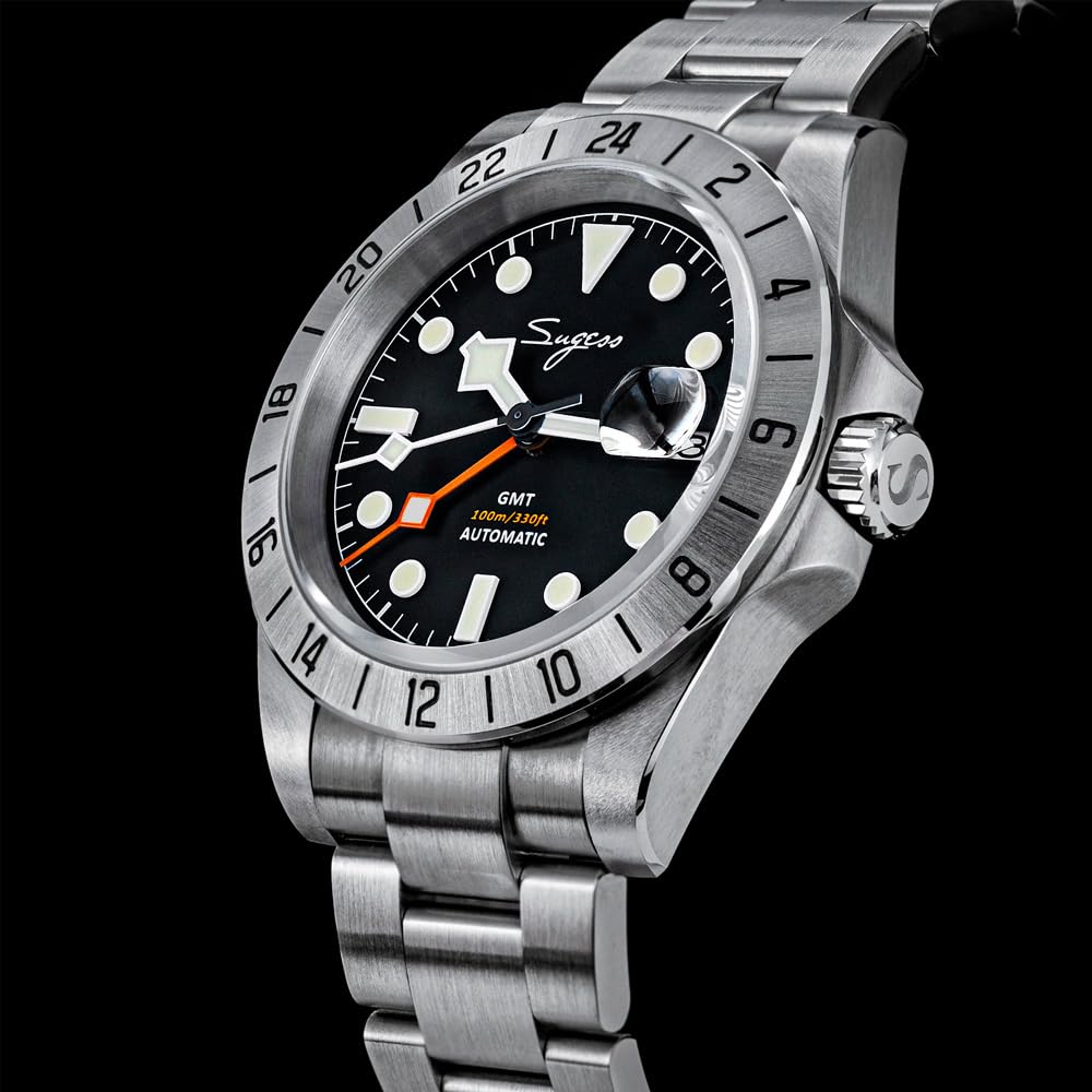 Seestern Sugess S463 GMT Automatikuhr aus schwarzem Stahl mit Datumsanzeige Saphir für Herren