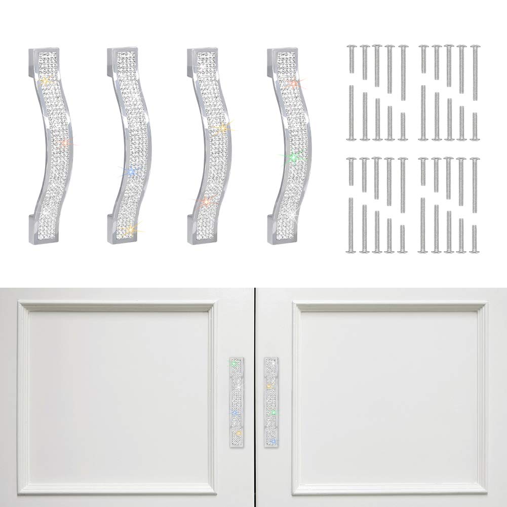 SAVORI Bling Cabinet Drawer Pull Handle for Home Kitchen Bathroom Furniture Wardrobe Dressing Cupboard Closet Table Bedside Table Door (11cm, White)