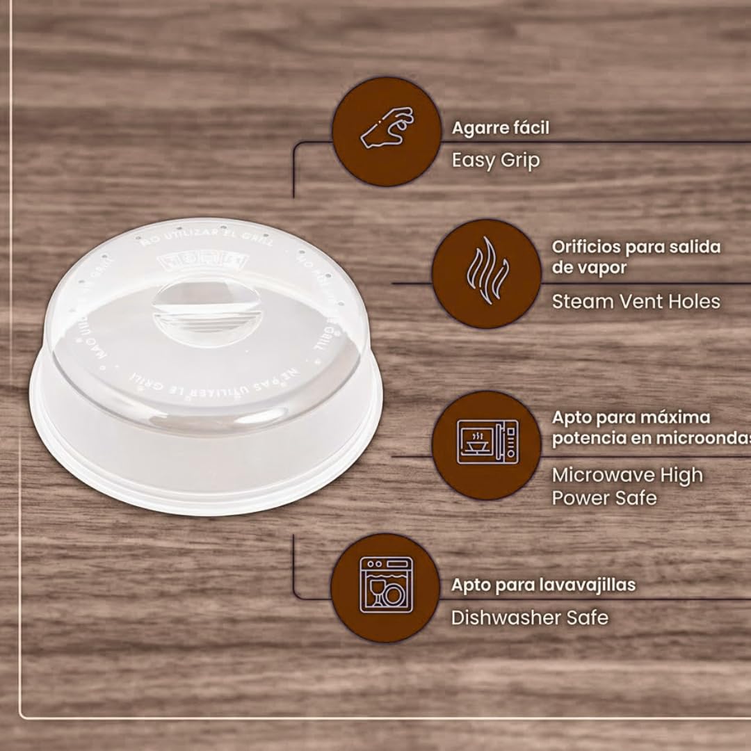 Set de 2 tapas microondas - 27,5 cm Diámetro, Libre de BPA - Tapaderas de microondas - con Orificios de Vapor, Multiusos.