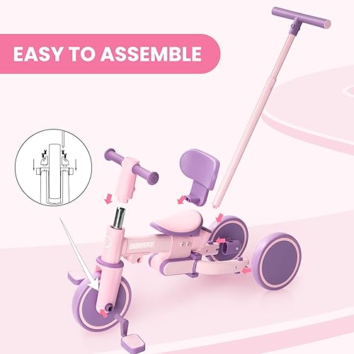 Miniatura 7 de Bobike Triciclo 5 en 1 para niños pequeños de 18 meses a 5 años, triciclo para niños con mango de empuje y respaldo, bicicleta de equilibrio para