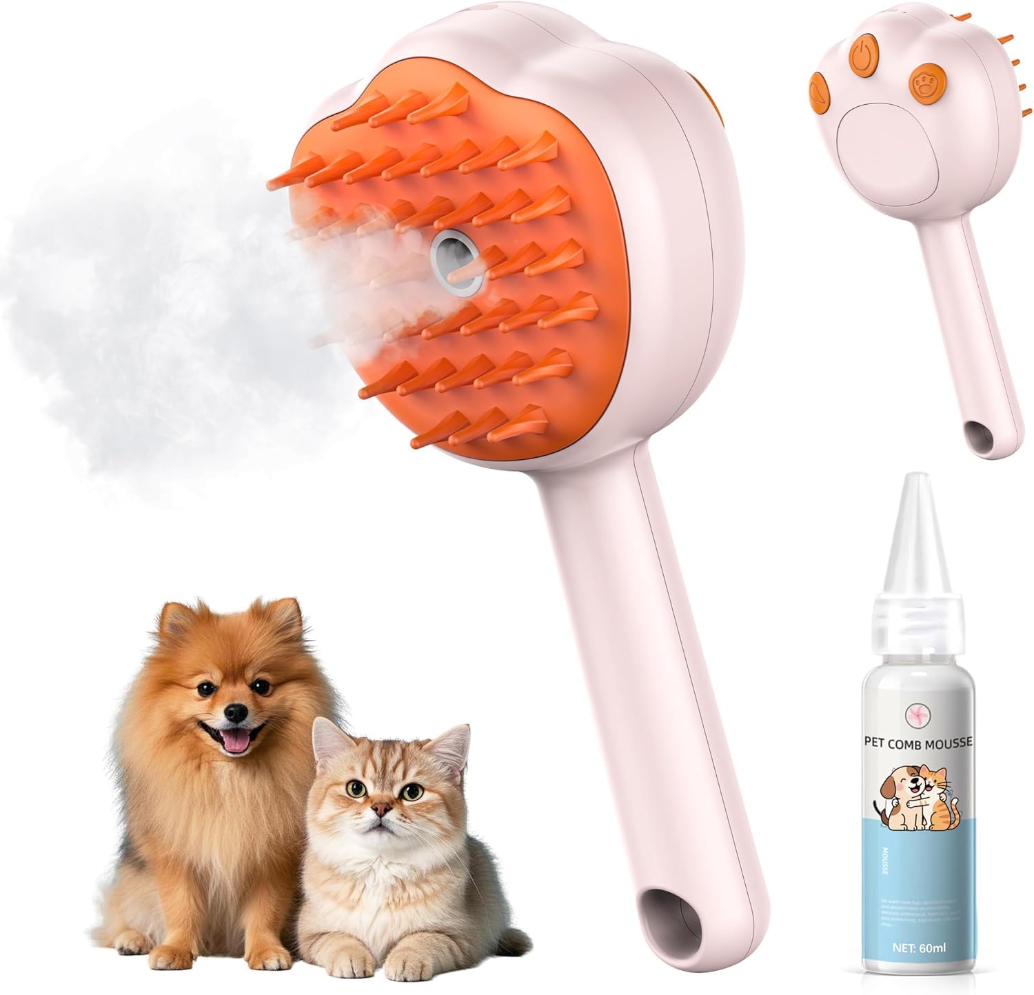 Steam Cat Brush, 6-in-1 Dog Brush Spritz Defur Comb with Pet Waterless Shampoo, Steamy Skin Friendly Deshedding Grooming Tool, Suitable for Shedding &