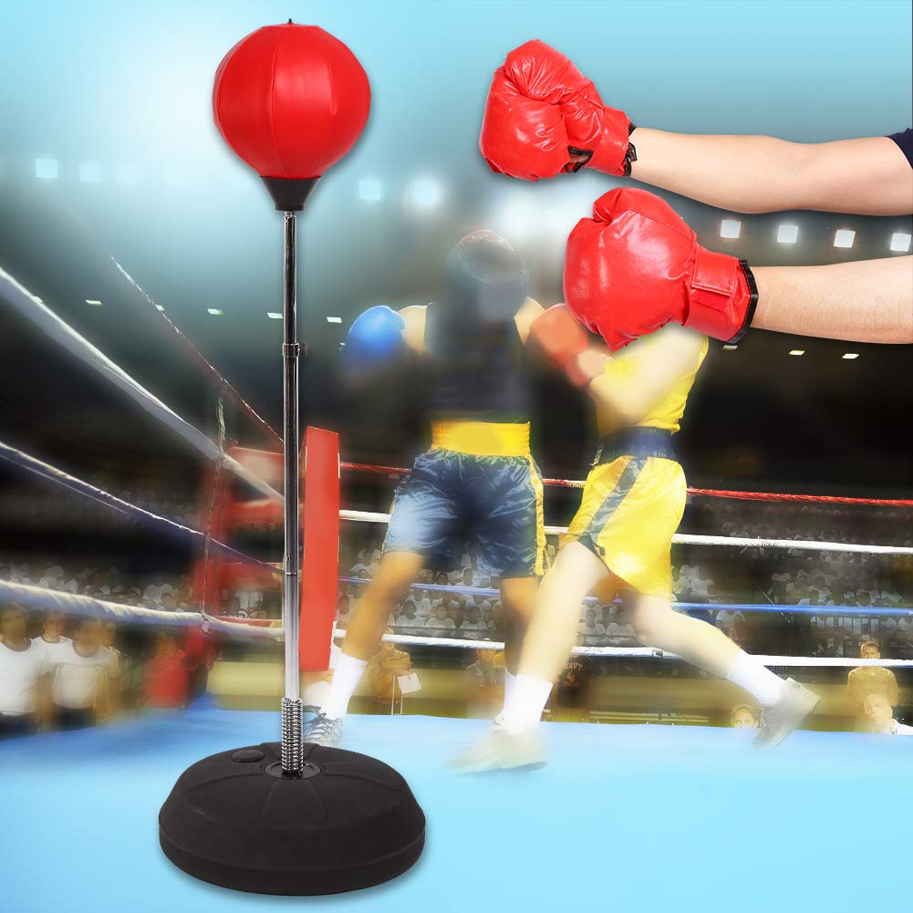 Wakects Set Boxe Bambini con Punching Ball e guantoni, Base da Riempire con Acqua o Sabbia, con Guanti da Boxe, Regolabile in Altezza da 125 a 140 cm, per Adulti e Adolescenti