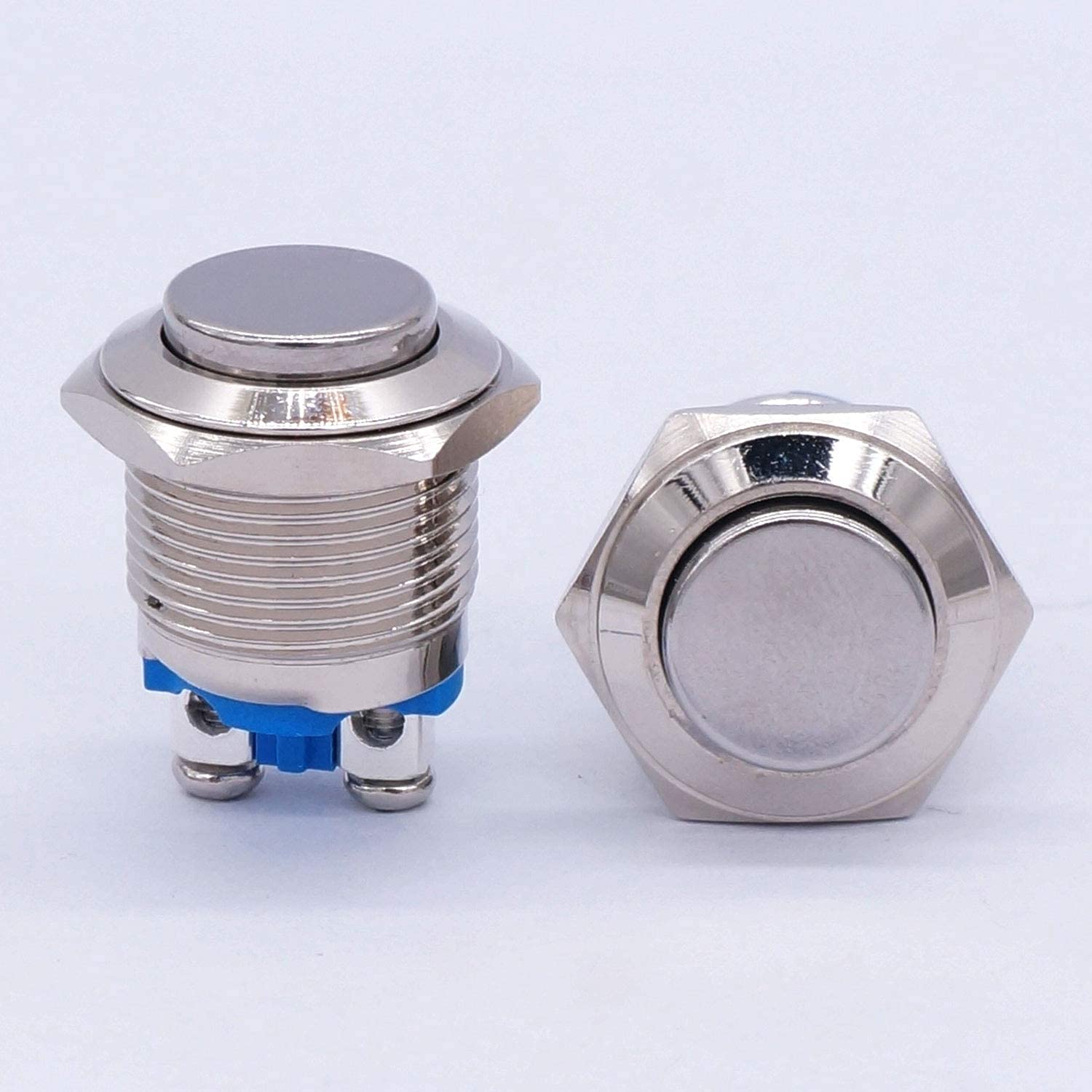 2 Stück 19 mm 3/4 Zoll runder roter Metall-Druckknopfschalter 1NO SPST 3A/12-250V für industrielle Autoschalter (Farbe: Silber)