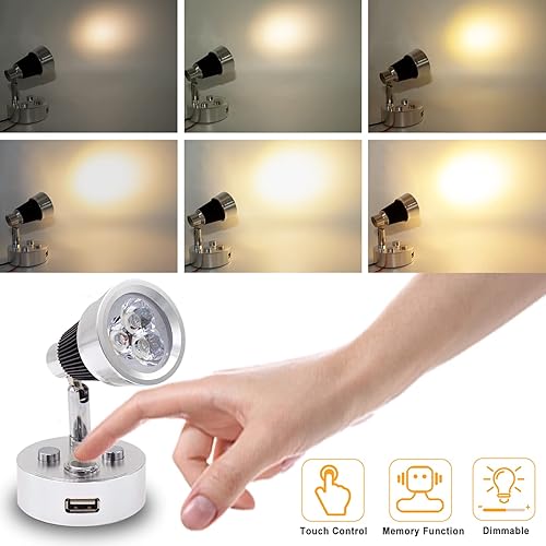 Miniatura 9 de Luces interiores para caravana, LED de 12 V con puerto USB, luz de lectura para caravana, luz de lectura regulable al tacto, luz blanca cálida para