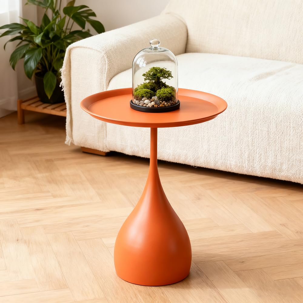 Small End Table Round Side Tables Living Room, Metal Coffee Accent Table | Boho Decor Drink Table, Modern Bedside Nightstand for Bedroom, Mid Century Sofa Table for Couch Outdoor Patio Yard Balcony