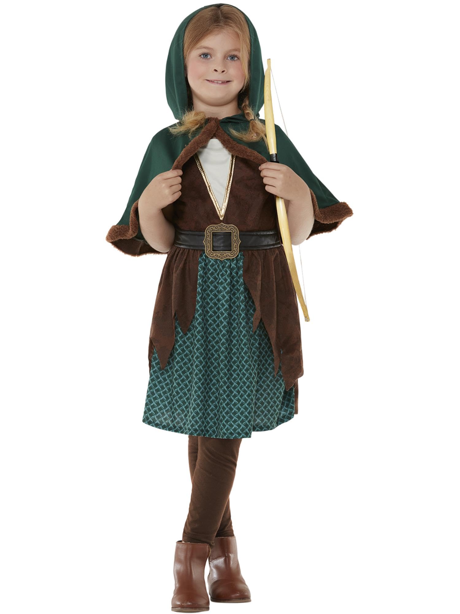 Smiffys 71046S Deluxe Forest Archer Costume, Girls, Green, S-Age 4-6 Years