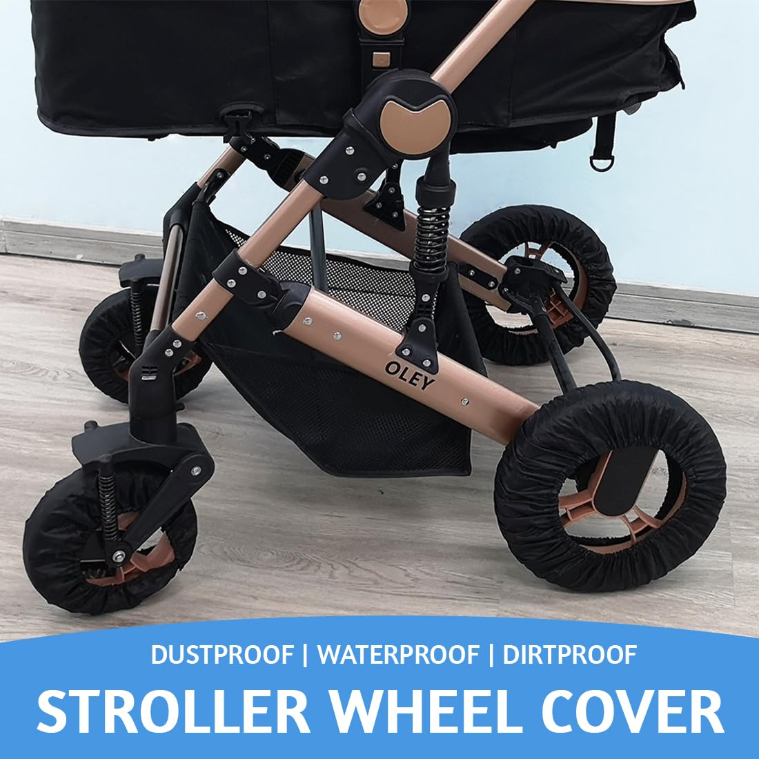 4 Pezzi Copriruota Passeggino, Universali Coperture Esterne per Ruote Buggy, Carrozzina Impermeabili e Antipolvere Copri Ruote Passeggino per Casa, Nero C