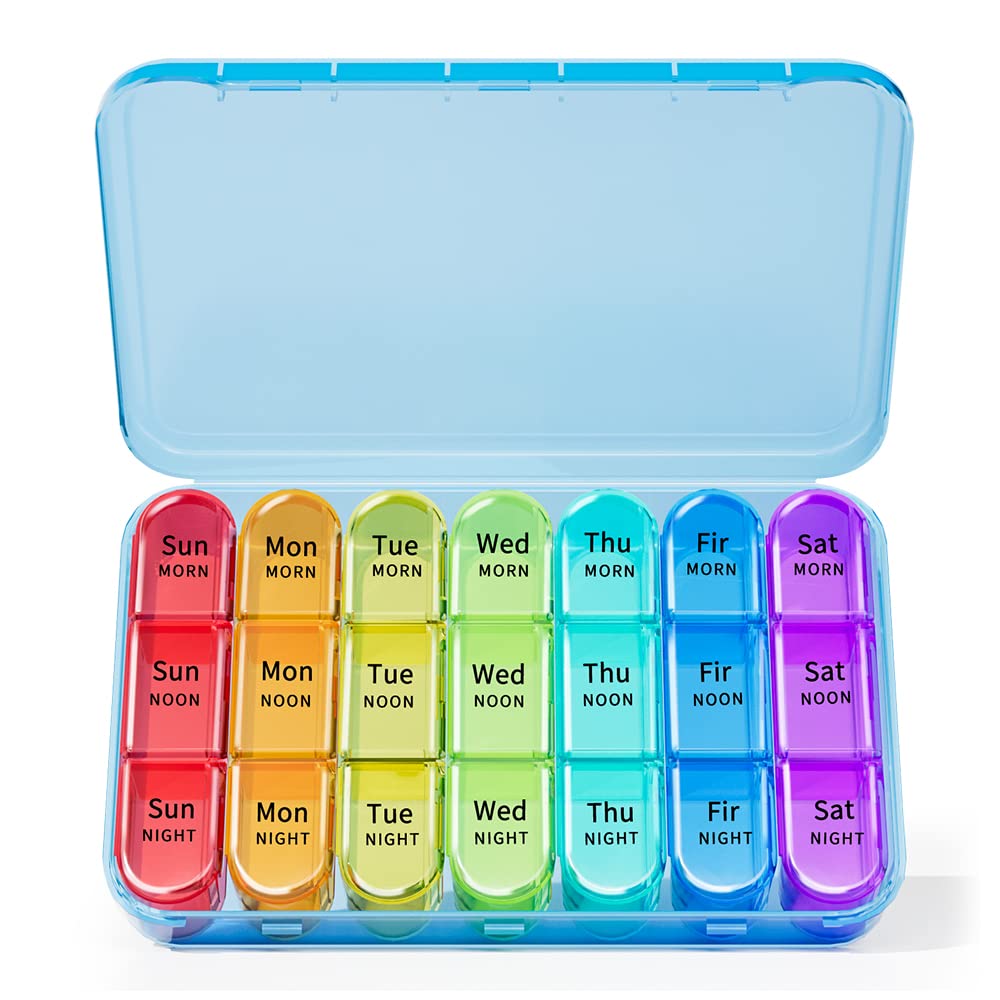 Zoolion Weekly Pill Box 7 Day 3 Times a Day (Morn/noon/Night), Daily Portable Travel Pill Box Organiser, Tablet Box with Large Compartments, Hold for Fish Oils, Vitamins, Supplements (Blue)