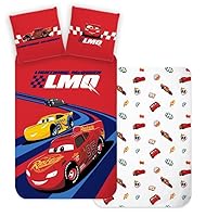 Disney Cars Bettwäsche für Einzelbett, Bettbezug 140 x 200 cm + Kissenbezug 60 x 65 cm, 100 % Baumwolle, weiches und atmungsaktives Kinder-Bettwäsche-Set, Lightning McQueen & Cruz Design für Jungen