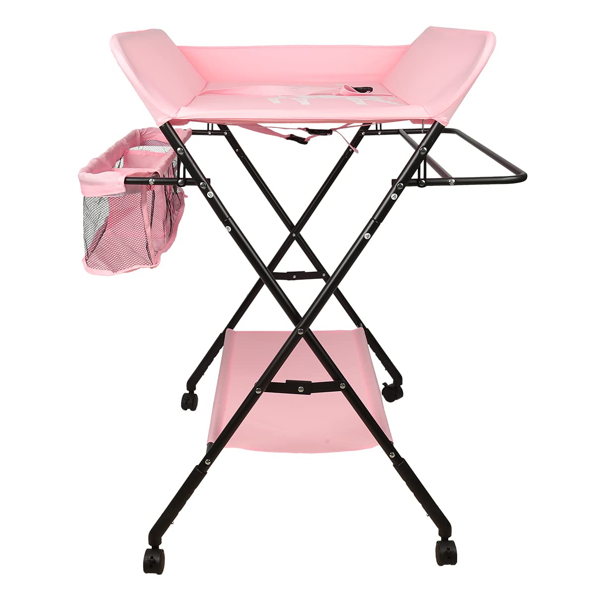 Cambiador plegable para bebé recién nacidos, mesa de cambio de pañales, cambiador con bañera para bebé 2 en 1, cambiador portátil (80 * 66 * 98cm (rosa oscuro))